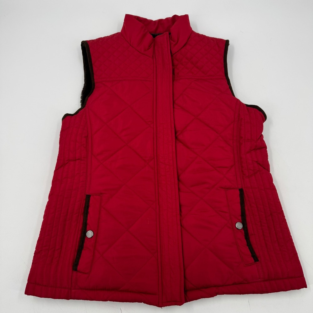 Weatherproof Womens Vest Medium M Red Quilted Faux‎ Fur Lined Padded Sleeveless